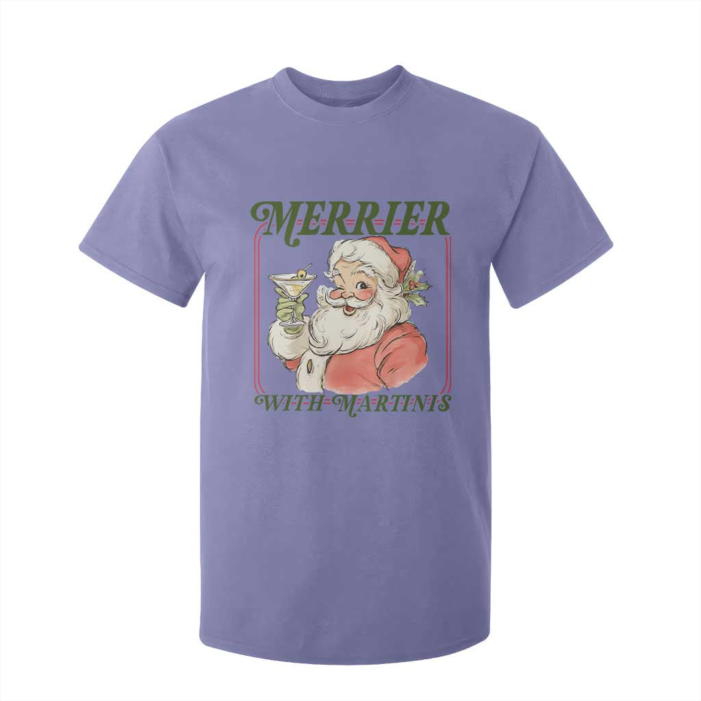Merrier With Martinis T Shirt For Kid Funny Retro Santa Christmas Cocktail Lover TS02 Violet Print Your Wear