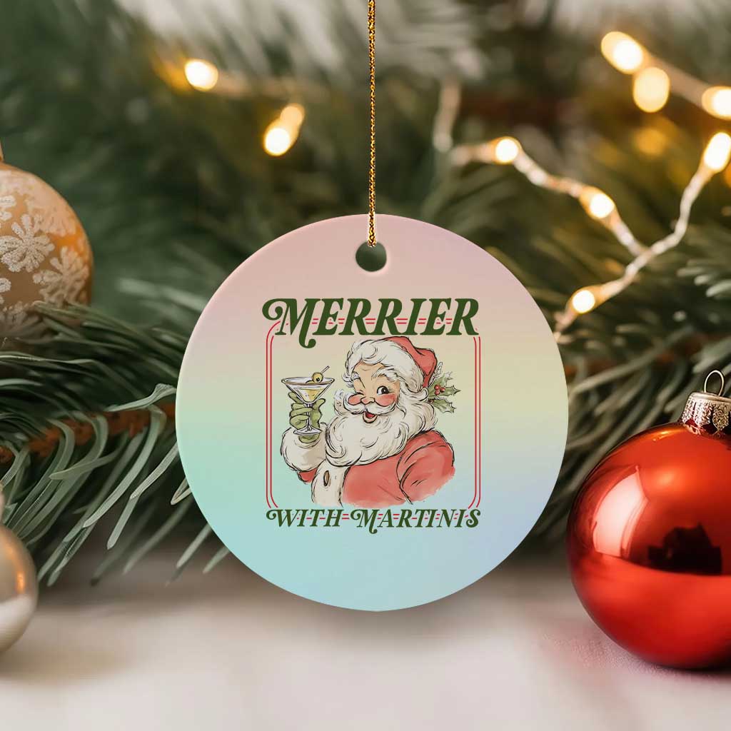 Merrier With Martinis Ceramic Ornament Funny Retro Santa Christmas Cocktail Lover TS02 1pc Pastel Print Your Wear