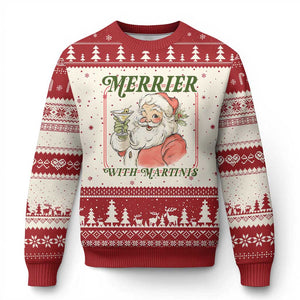 Merrier With Martinis Ugly Christmas Sweater Funny Retro Santa Xmas Cocktail Lover TS02 Beige Red Print Your Wear