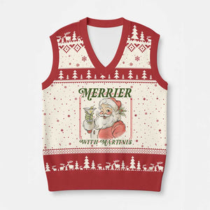 Merrier With Martinis V-Neck Knit Sweater Vest Funny Retro Santa Xmas Cocktail Lover TS02 Beige Red Print Your Wear