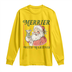 Merrier With Martinis Long Sleeve Shirt Funny Retro Santa Christmas Cocktail Lover TS02 Daisy Print Your Wear