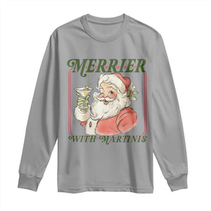 Merrier With Martinis Long Sleeve Shirt Funny Retro Santa Christmas Cocktail Lover TS02 Sport Gray Print Your Wear