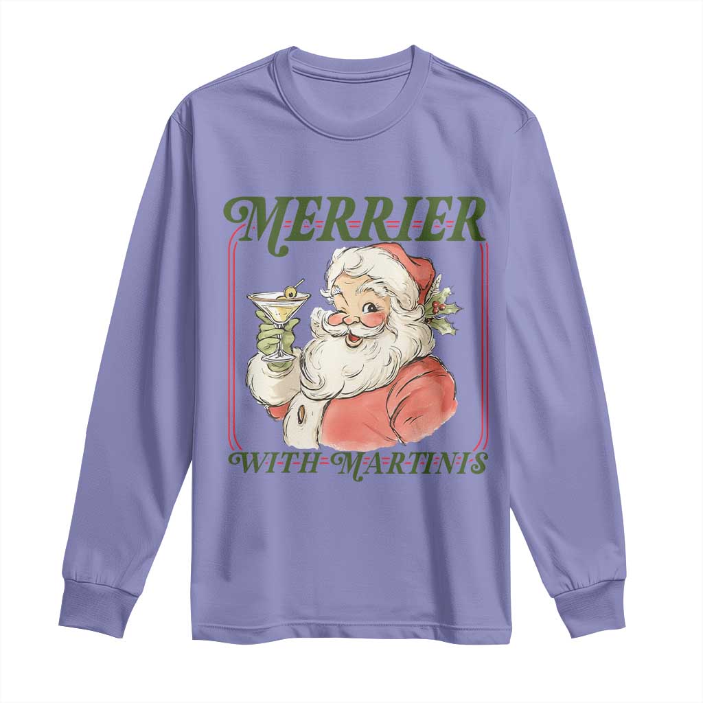 Merrier With Martinis Long Sleeve Shirt Funny Retro Santa Christmas Cocktail Lover TS02 Violet Print Your Wear