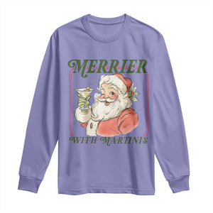 Merrier With Martinis Long Sleeve Shirt Funny Retro Santa Christmas Cocktail Lover TS02 Violet Print Your Wear