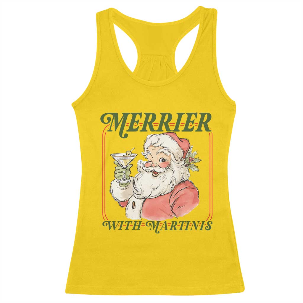 Merrier With Martinis Racerback Tank Top Funny Retro Santa Christmas Cocktail Lover TS02 Daisy Print Your Wear