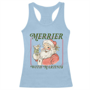 Merrier With Martinis Racerback Tank Top Funny Retro Santa Christmas Cocktail Lover TS02 Light Blue Print Your Wear