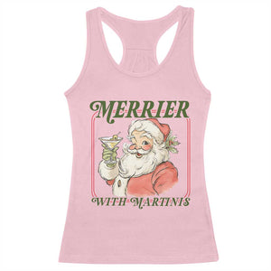 Merrier With Martinis Racerback Tank Top Funny Retro Santa Christmas Cocktail Lover TS02 Light Pink Print Your Wear