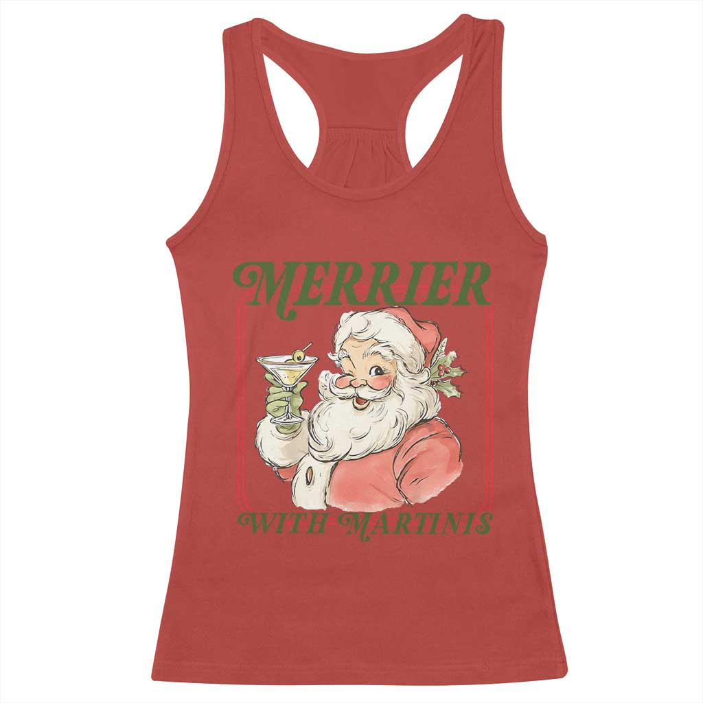 Merrier With Martinis Racerback Tank Top Funny Retro Santa Christmas Cocktail Lover TS02 Red Print Your Wear