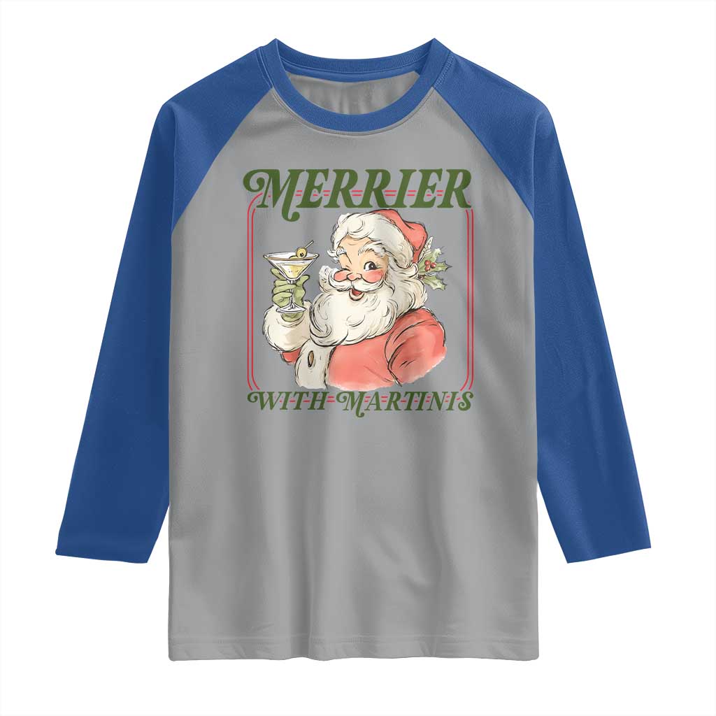 Merrier With Martinis Raglan Shirt Funny Retro Santa Christmas Cocktail Lover TS02 Sport Gray Royal Print Your Wear