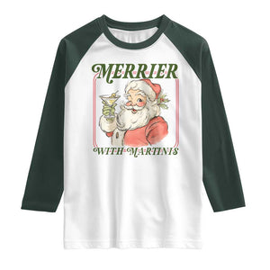 Merrier With Martinis Raglan Shirt Funny Retro Santa Christmas Cocktail Lover TS02 White Dark Forest Green Print Your Wear