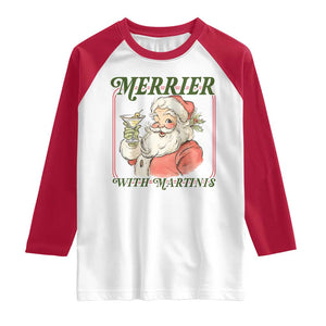 Merrier With Martinis Raglan Shirt Funny Retro Santa Christmas Cocktail Lover TS02 White Red Print Your Wear