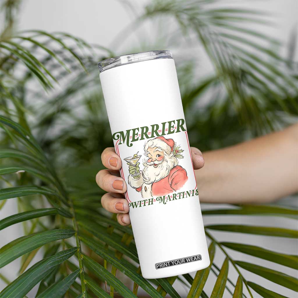 Merrier With Martinis Skinny Tumbler Funny Retro Santa Christmas Cocktail Lover TS02 Print Your Wear