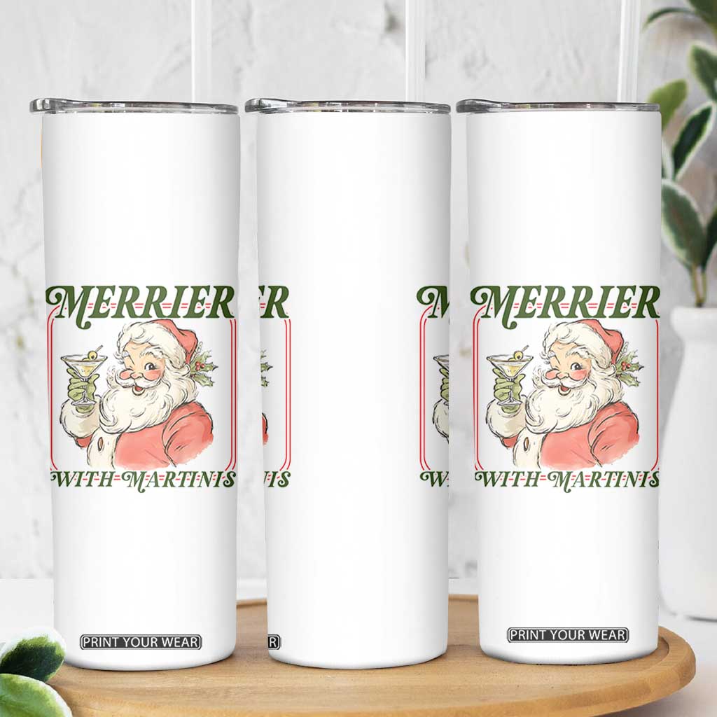 Merrier With Martinis Skinny Tumbler Funny Retro Santa Christmas Cocktail Lover TS02 Print Your Wear