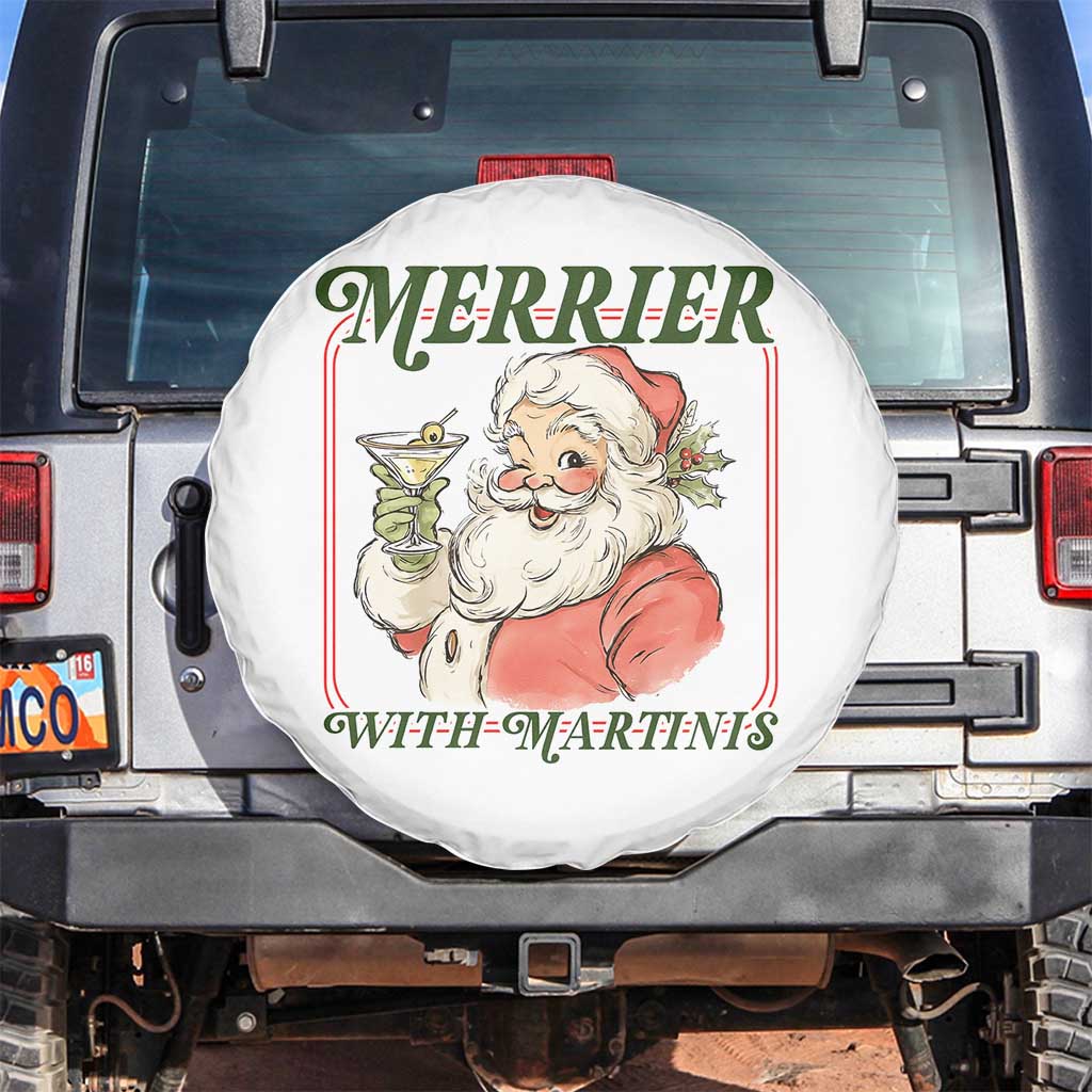 Merrier With Martinis Spare Tire Cover Funny Retro Santa Christmas Cocktail Lover TS02 No hole White Print Your Wear