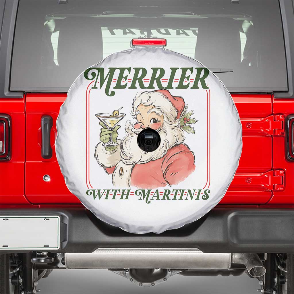 Merrier With Martinis Spare Tire Cover Funny Retro Santa Christmas Cocktail Lover TS02 White Print Your Wear