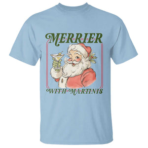 Merrier With Martinis T Shirt Funny Retro Santa Christmas Cocktail Lover TS02 Light Blue Print Your Wear