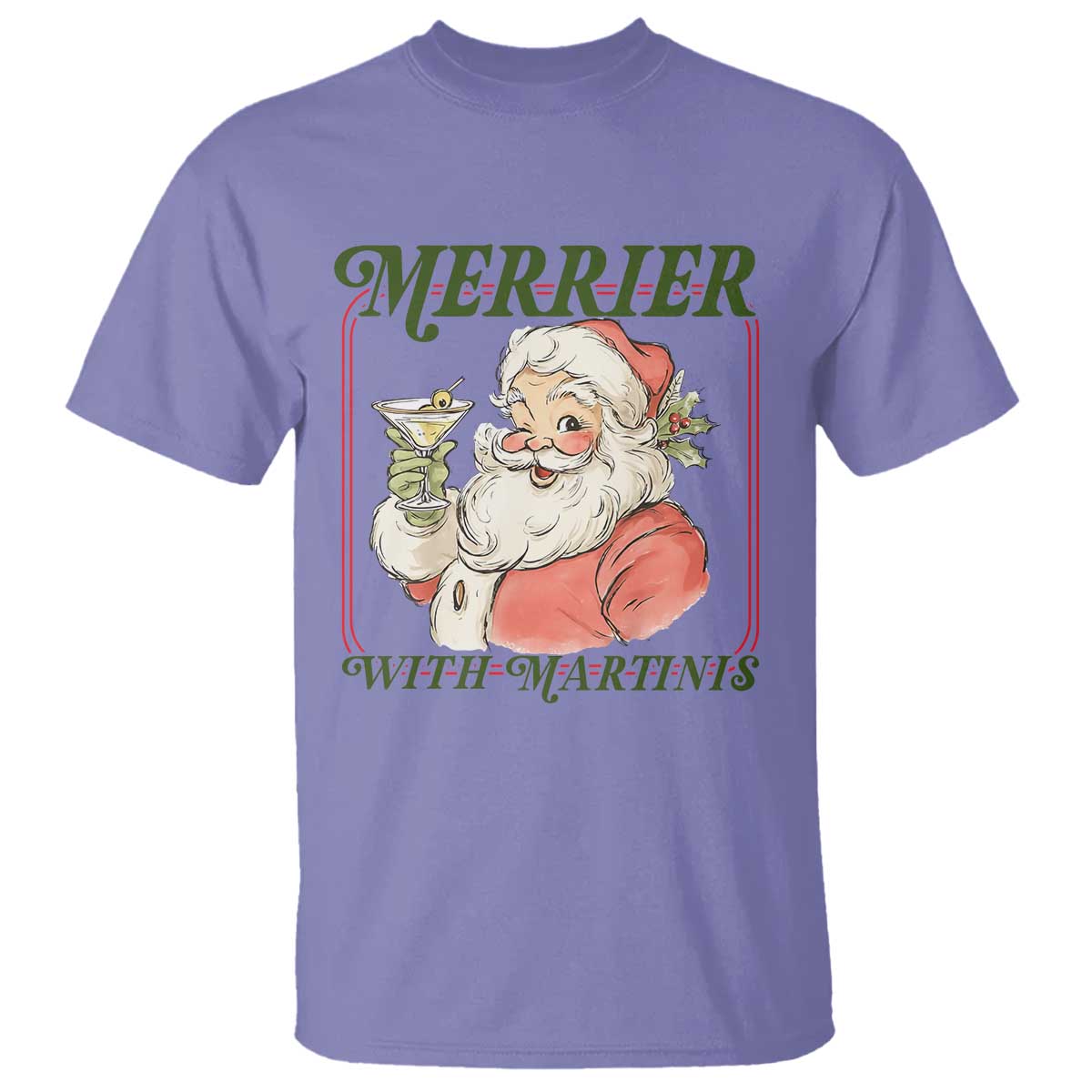 Merrier With Martinis T Shirt Funny Retro Santa Christmas Cocktail Lover TS02 Violet Print Your Wear