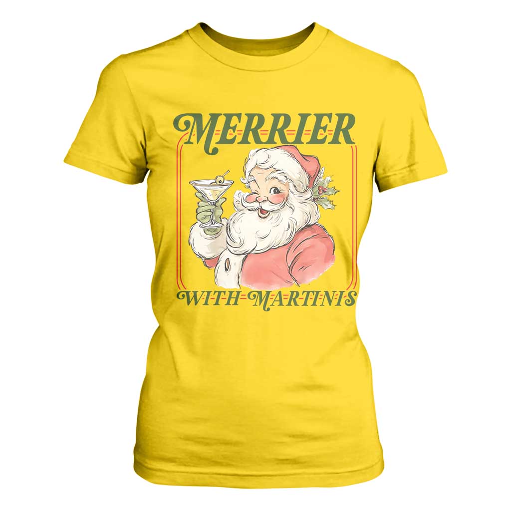 Merrier With Martinis T Shirt For Women Funny Retro Santa Christmas Cocktail Lover TS02 Daisy Print Your Wear