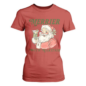 Merrier With Martinis T Shirt For Women Funny Retro Santa Christmas Cocktail Lover TS02 Red Print Your Wear