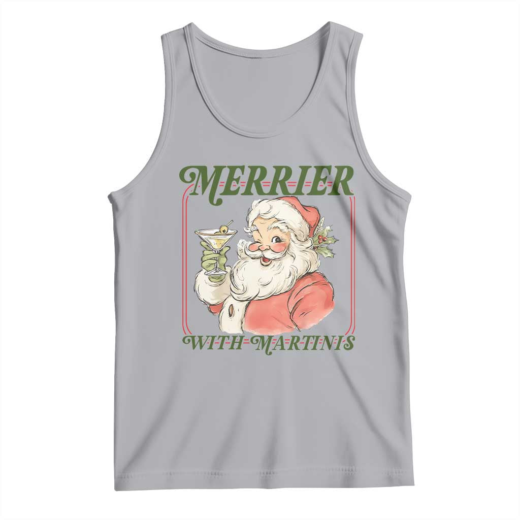 Merrier With Martinis Tank Top Funny Retro Santa Christmas Cocktail Lover TS02 Athletic Heather Print Your Wear