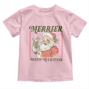 Merrier With Martinis Toddler T Shirt Funny Retro Santa Christmas Cocktail Lover TS02 Light Pink Print Your Wear