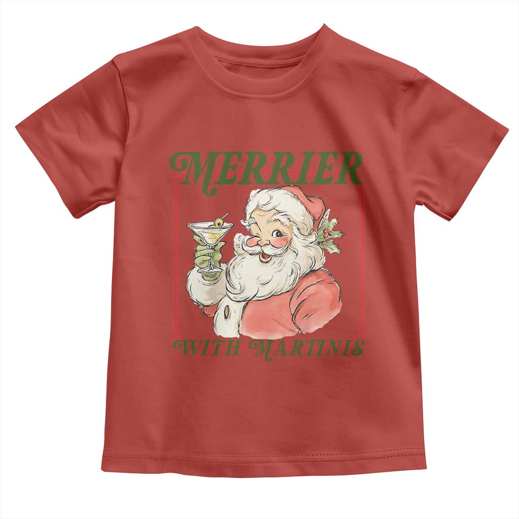 Merrier With Martinis Toddler T Shirt Funny Retro Santa Christmas Cocktail Lover TS02 Red Print Your Wear