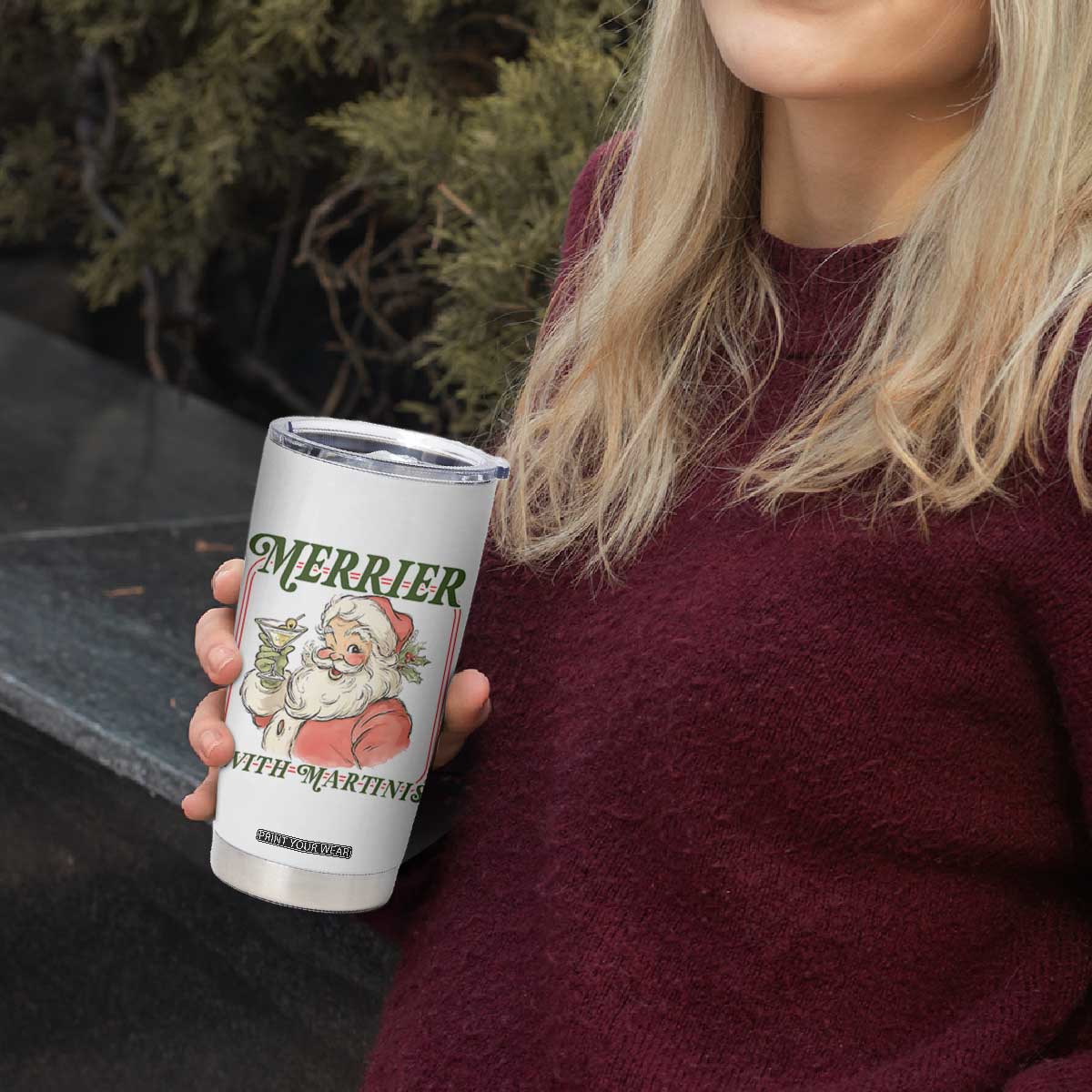Merrier With Martinis Tumbler Cup Funny Retro Santa Christmas Cocktail Lover TS02 Print Your Wear