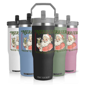 Merrier With Martinis Flip Straw Tumbler Funny Retro Santa Christmas Cocktail Lover TS02 Print Your Wear