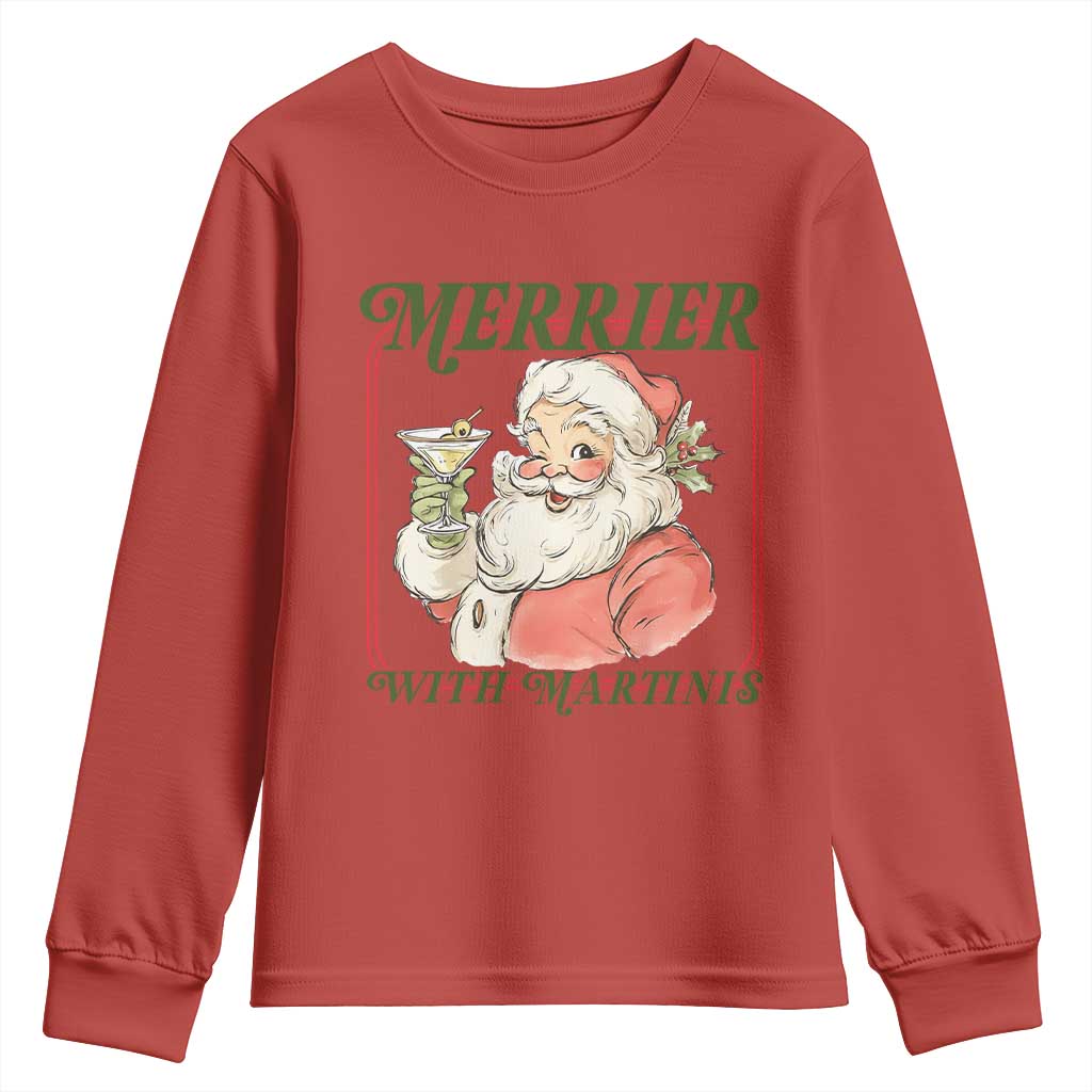 Merrier With Martinis Youth Sweatshirt Funny Retro Santa Christmas Cocktail Lover TS02 Red Print Your Wear
