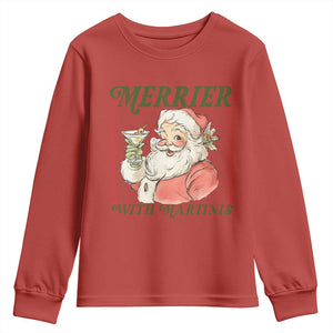 Merrier With Martinis Youth Sweatshirt Funny Retro Santa Christmas Cocktail Lover TS02 Red Print Your Wear