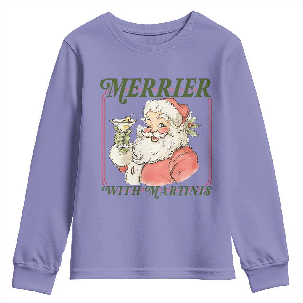 Merrier With Martinis Youth Sweatshirt Funny Retro Santa Christmas Cocktail Lover TS02 Violet Print Your Wear