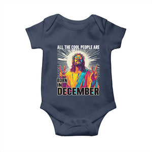 All the Cool People Are Born in December Baby Onesie Funny Trippy Neon Jesus Birthday Meme TS02 Navy Print Your Wear