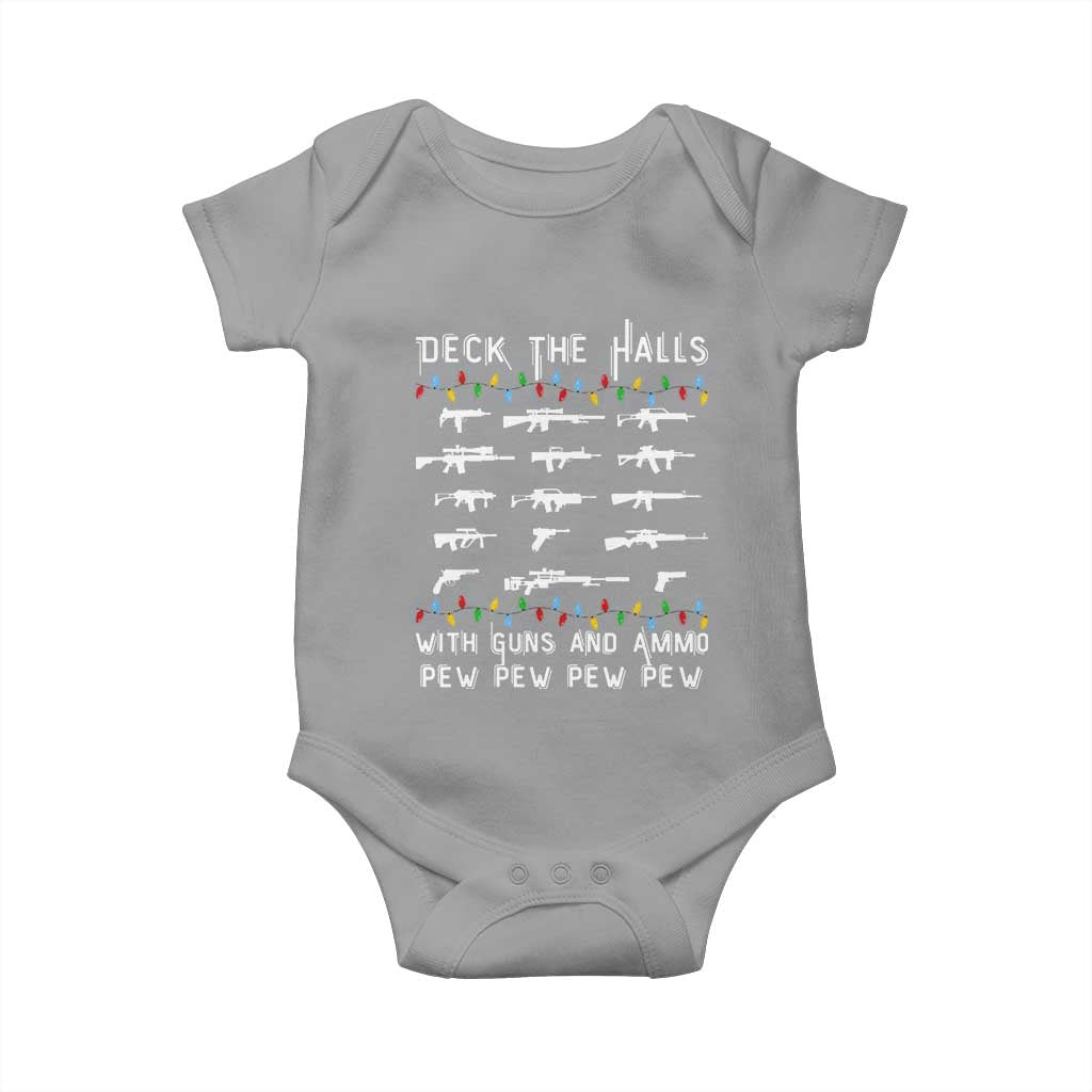 Deck the Halls with Guns and Ammo Baby Onesie Funny Pew Pew Christmas Meme for Second Amendment Fans TS02 Sport Gray Print Your Wear