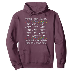 Deck the Halls with Guns and Ammo Hoodie Funny Pew Pew Christmas Meme for Second Amendment Fans TS02 Maroon Print Your Wear