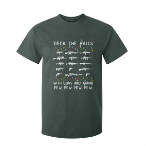 Deck the Halls with Guns and Ammo T Shirt For Kid Funny Pew Pew Christmas Meme for Second Amendment Fans TS02 Dark Forest Green Print Your Wear