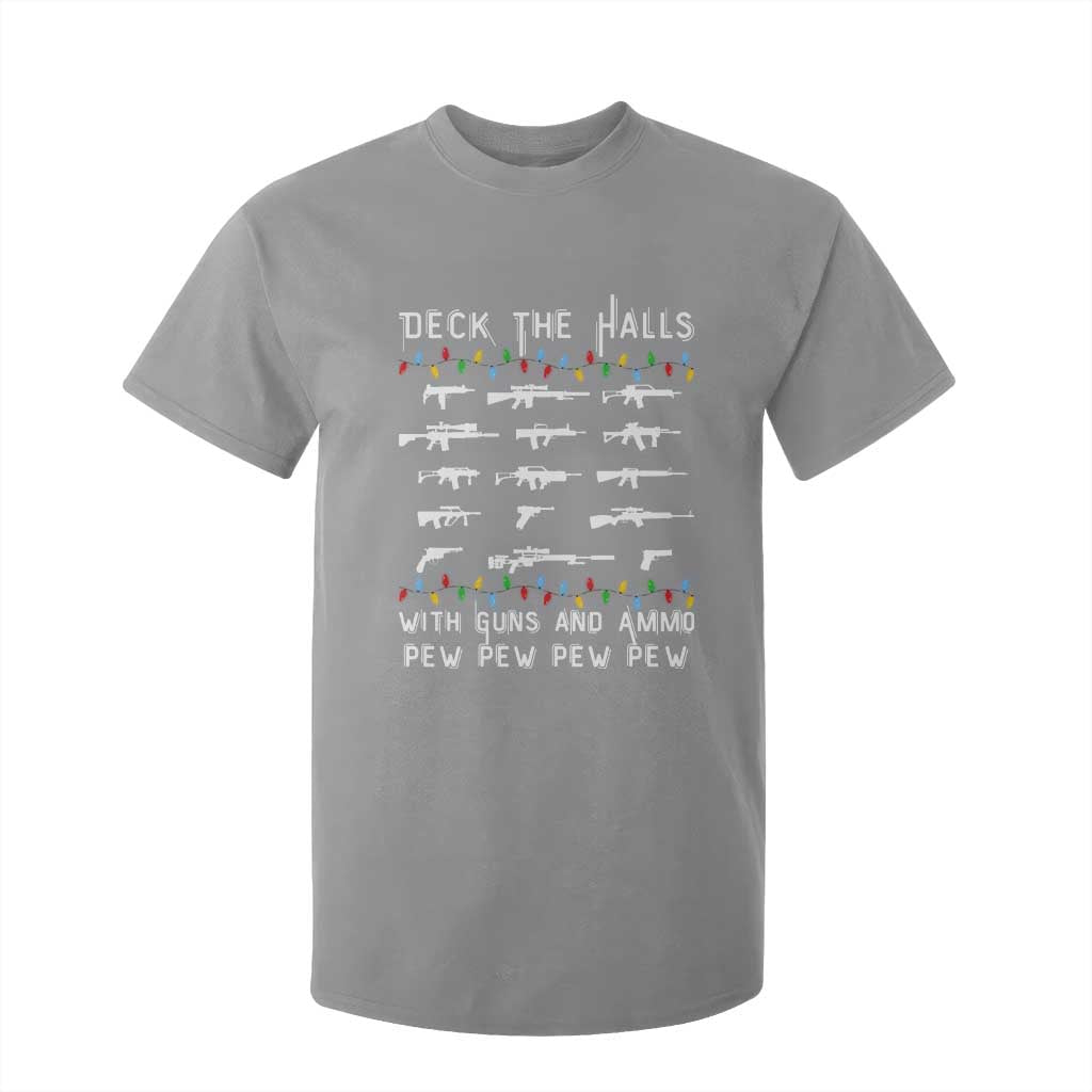 Deck the Halls with Guns and Ammo T Shirt For Kid Funny Pew Pew Christmas Meme for Second Amendment Fans TS02 Sport Gray Print Your Wear