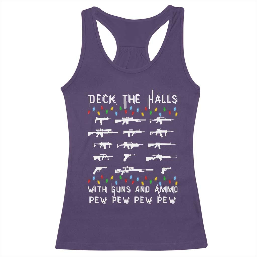 Deck the Halls with Guns and Ammo Racerback Tank Top Funny Pew Pew Christmas Meme for Second Amendment Fans TS02 Purple Print Your Wear