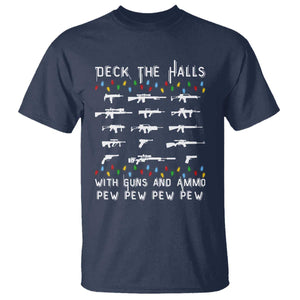 Deck the Halls with Guns and Ammo T Shirt Funny Pew Pew Christmas Meme for Second Amendment Fans TS02 Navy Print Your Wear