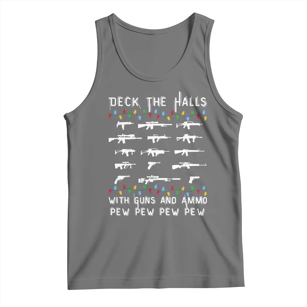 Deck the Halls with Guns and Ammo Tank Top Funny Pew Pew Christmas Meme for Second Amendment Fans TS02 Black Heather Print Your Wear