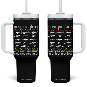 Deck the Halls with Guns and Ammo Tumbler With Handle Funny Pew Pew Christmas Meme for Second Amendment Fans TS02 One Size: 40 oz Black Print Your Wear