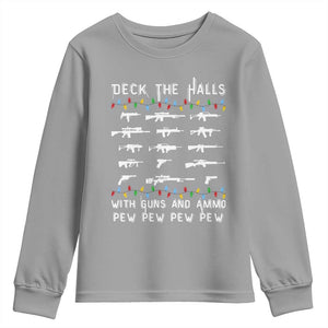 Deck the Halls with Guns and Ammo Youth Sweatshirt Funny Pew Pew Christmas Meme for Second Amendment Fans TS02 Sport Gray Print Your Wear
