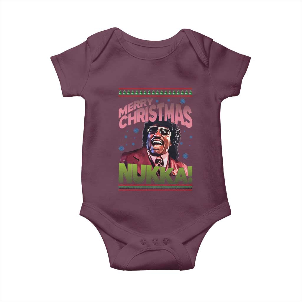 Funny Retro Merry Christmas Nukka Parody Baby Onesie Xmas Throwback Parody Urban Comedy TS02 Maroon Print Your Wear