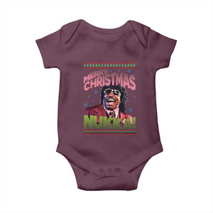 Funny Retro Merry Christmas Nukka Parody Baby Onesie Xmas Throwback Parody Urban Comedy TS02 Maroon Print Your Wear