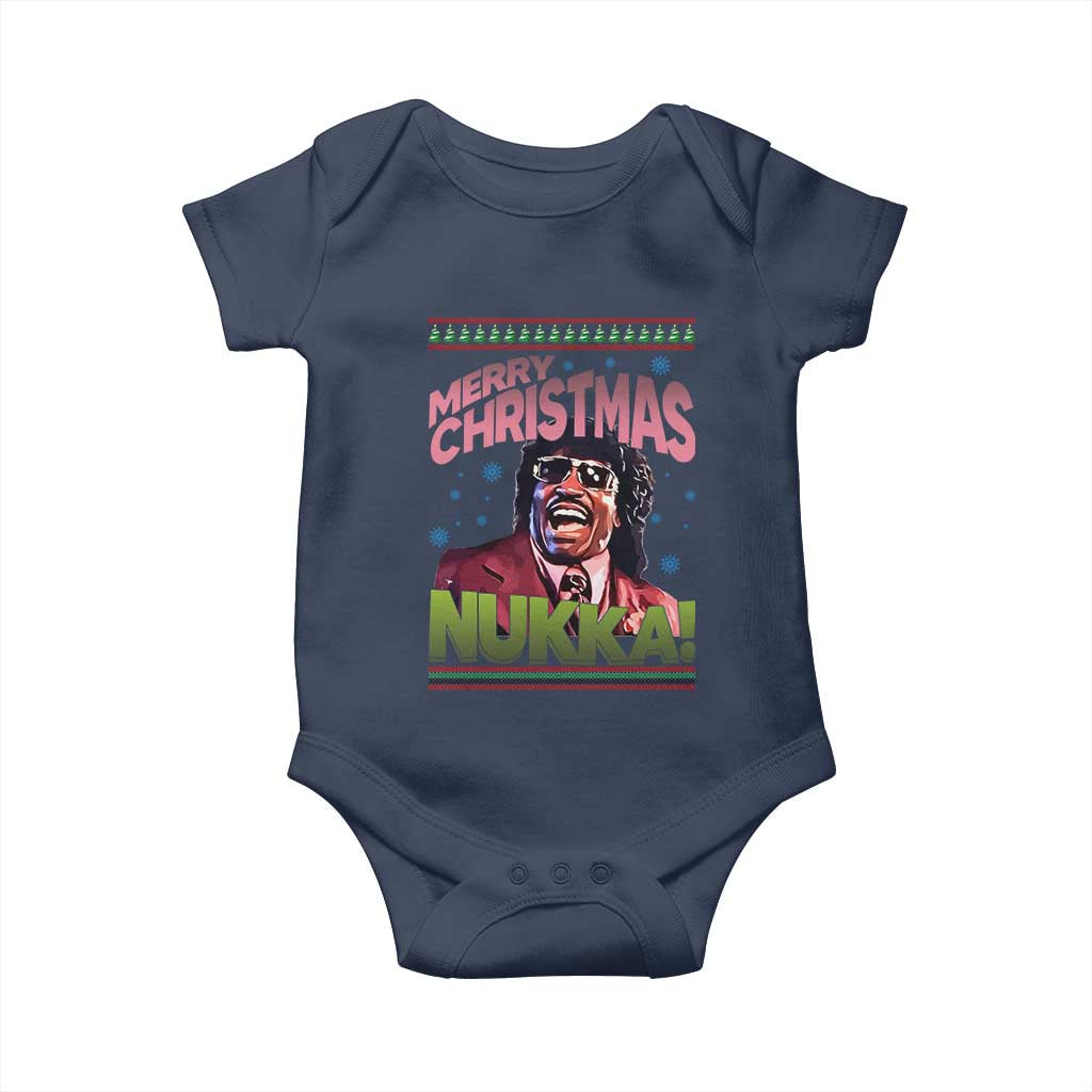 Funny Retro Merry Christmas Nukka Parody Baby Onesie Xmas Throwback Parody Urban Comedy TS02 Navy Print Your Wear
