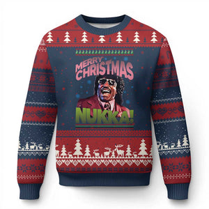 Funny Retro Merry Xmas Nukka Parody Ugly Christmas Sweater Xmas Throwback Parody Urban Comedy TS02 Navy Red Print Your Wear