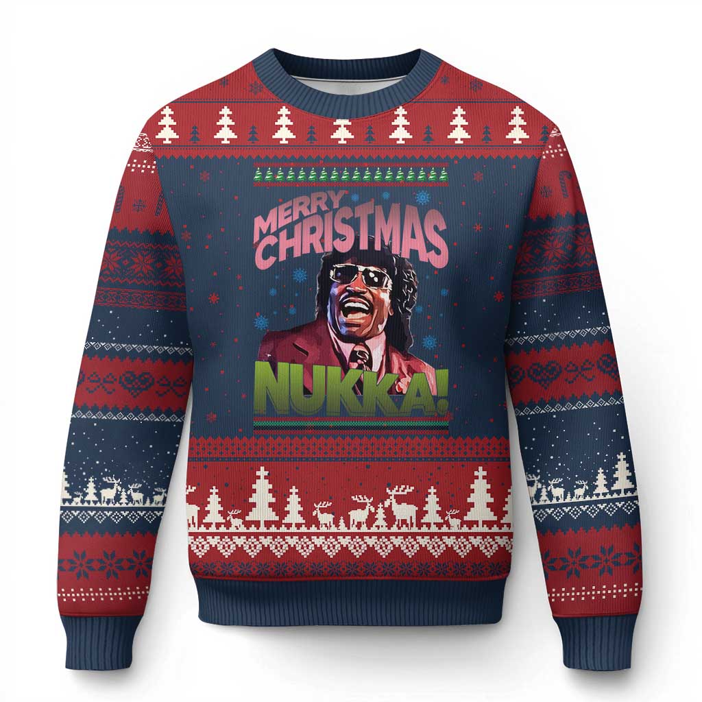 Funny Retro Merry Xmas Nukka Parody Ugly Christmas Sweater Xmas Throwback Parody Urban Comedy TS02 Navy Red Print Your Wear