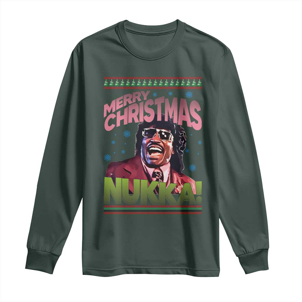 Funny Retro Merry Christmas Nukka Parody Long Sleeve Shirt Xmas Throwback Parody Urban Comedy TS02 Dark Forest Green Print Your Wear