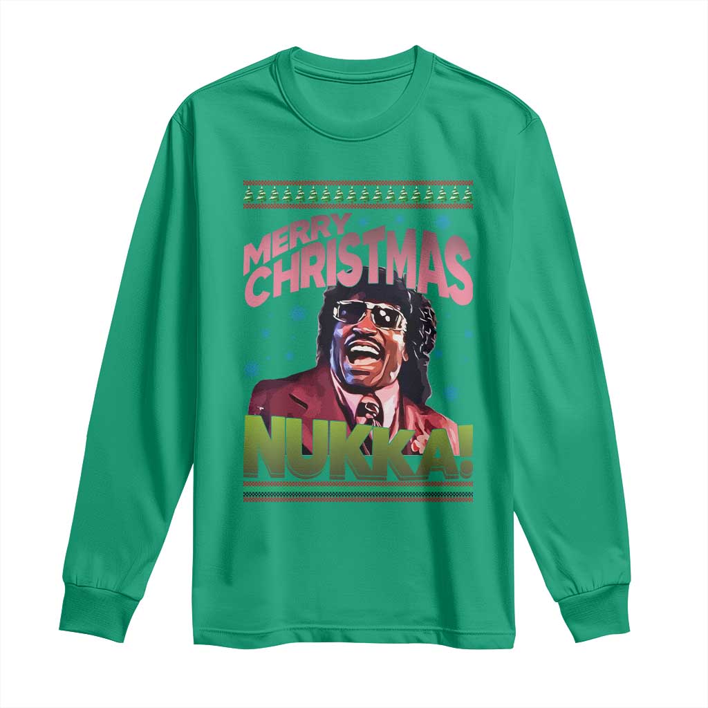 Funny Retro Merry Christmas Nukka Parody Long Sleeve Shirt Xmas Throwback Parody Urban Comedy TS02 Irish Green Print Your Wear