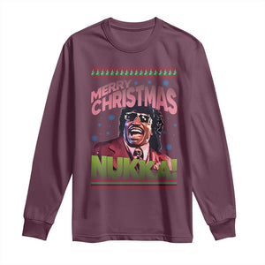 Funny Retro Merry Christmas Nukka Parody Long Sleeve Shirt Xmas Throwback Parody Urban Comedy TS02 Maroon Print Your Wear