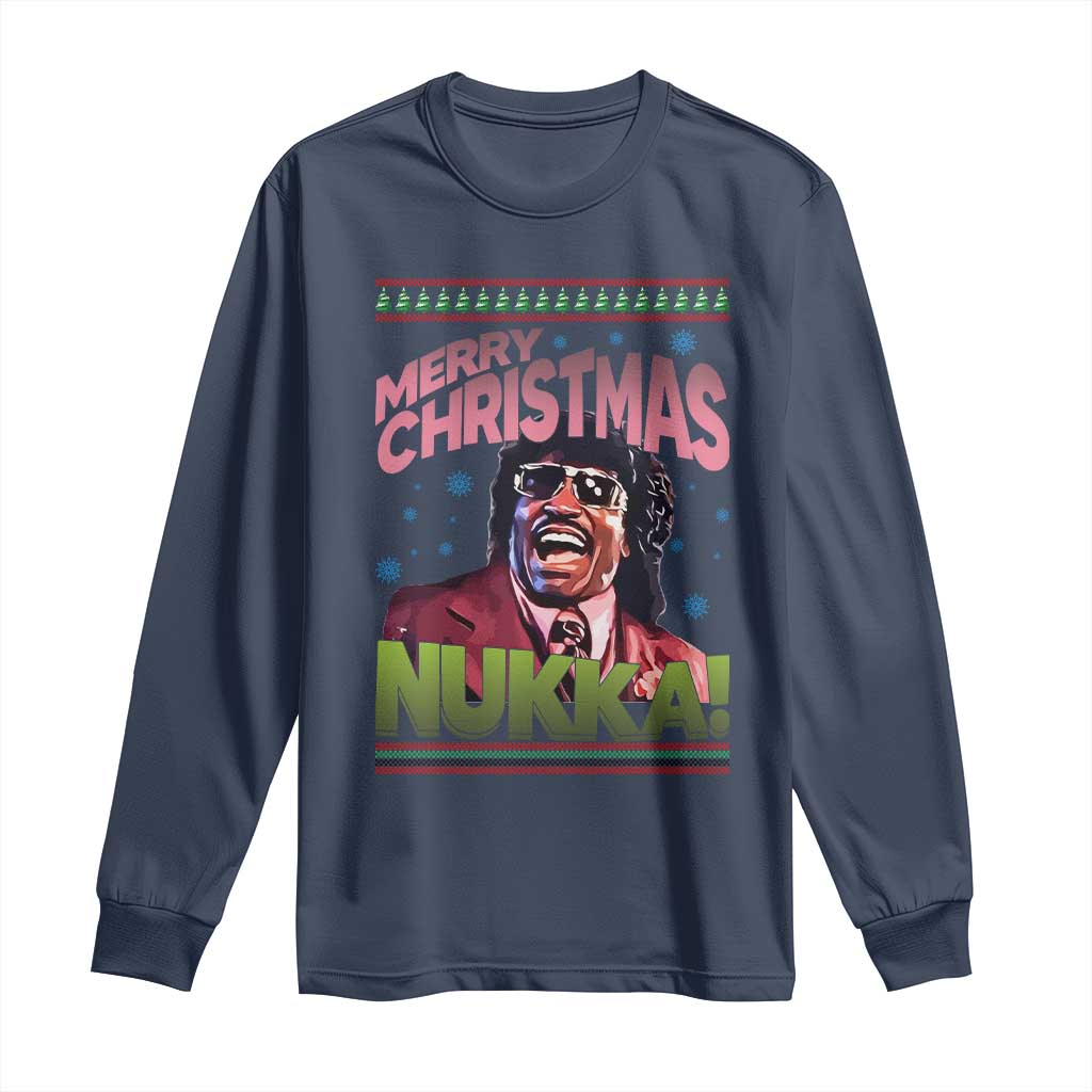 Funny Retro Merry Christmas Nukka Parody Long Sleeve Shirt Xmas Throwback Parody Urban Comedy TS02 Navy Print Your Wear